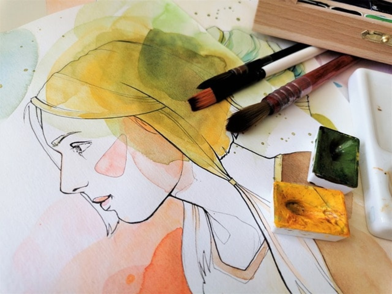 Watercolor paint of a young woman.