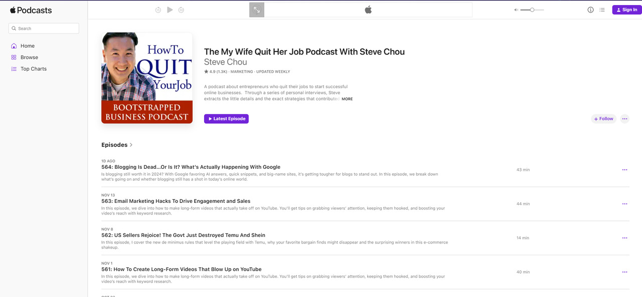 My Wife Quit Her Job podcast page on Apple.