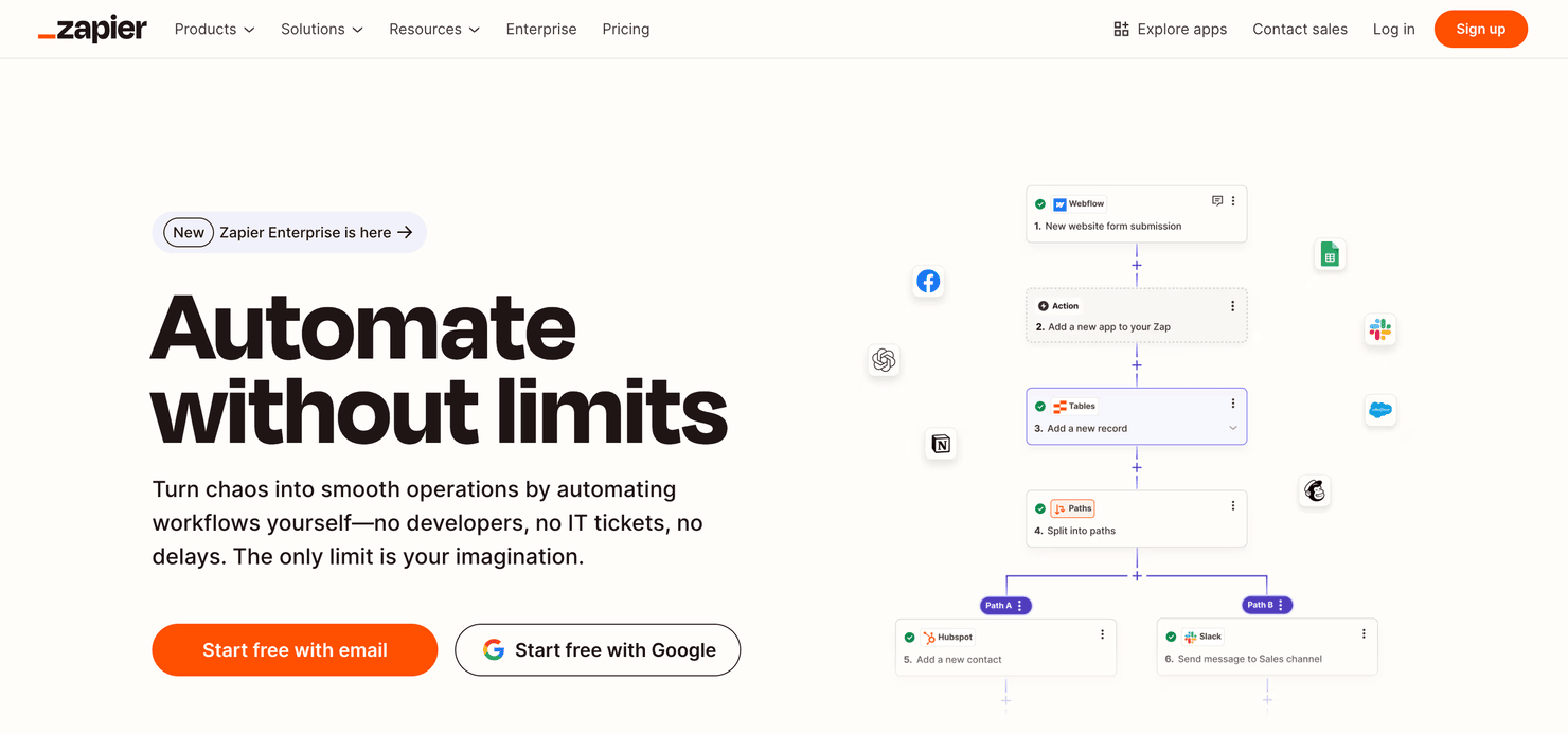Zapier's homepage