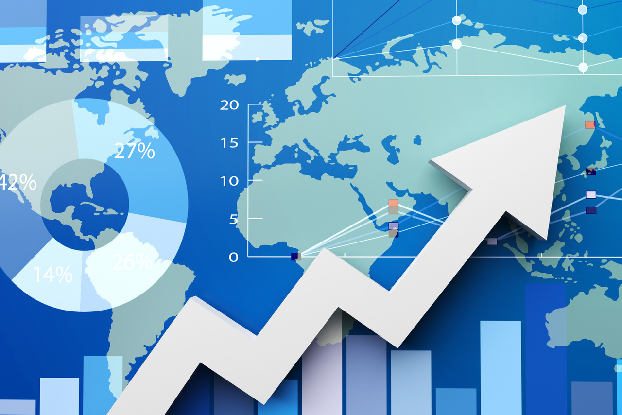 World economy with arrow going up.