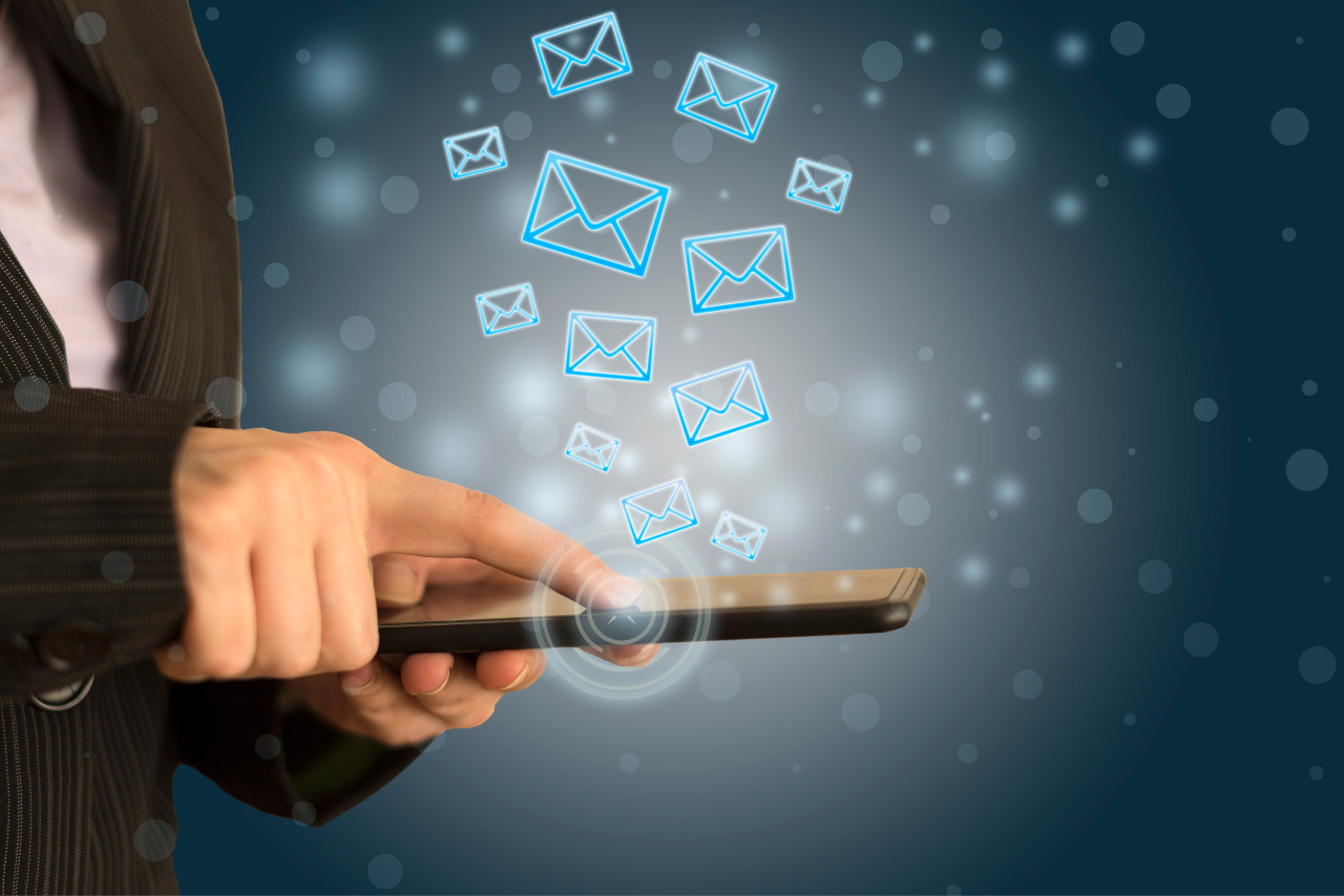 Woman sends lots of sms messages at a click of a button.