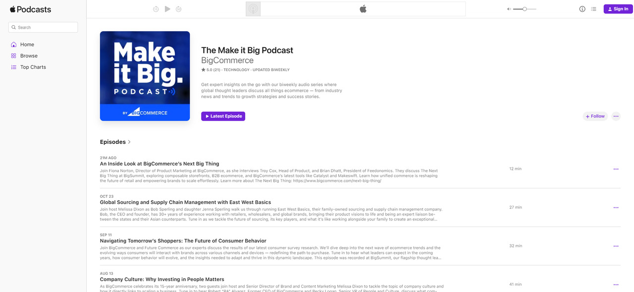Make It Big Podcast page on apple.
