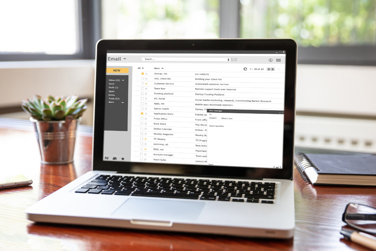 Email list on a laptop scree.