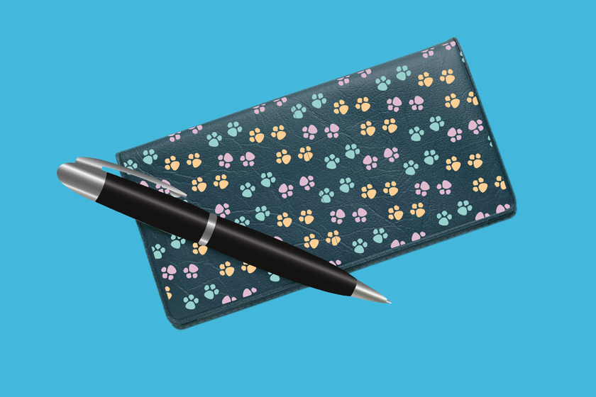 Dog prints on checkbook cover.