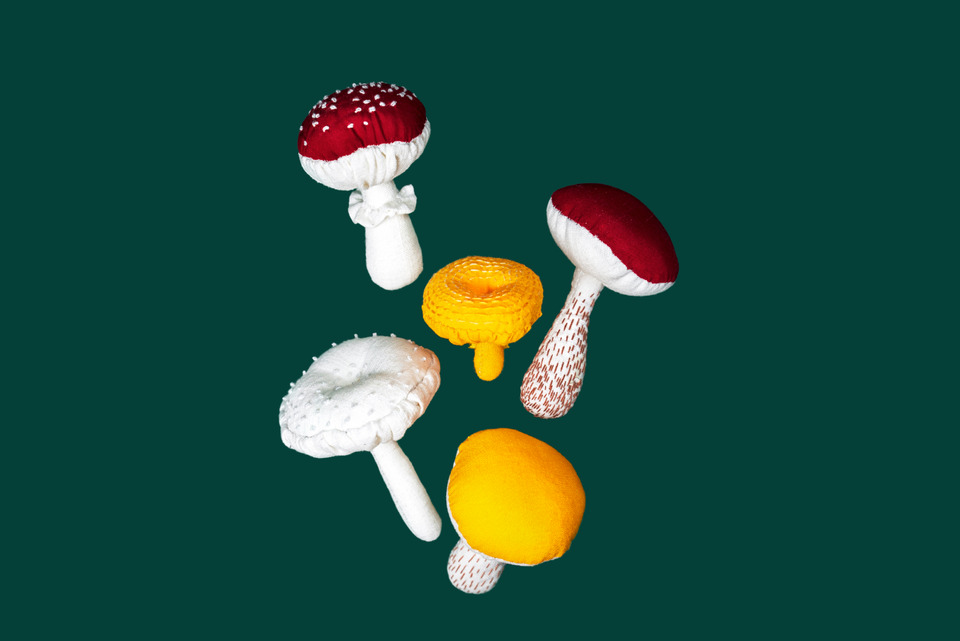 Fabric Mushrooms made by hand.