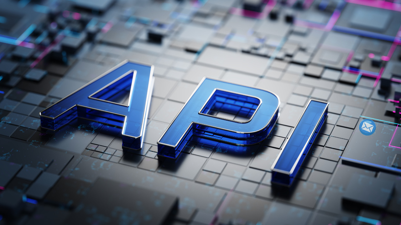API inscription on a technological background.