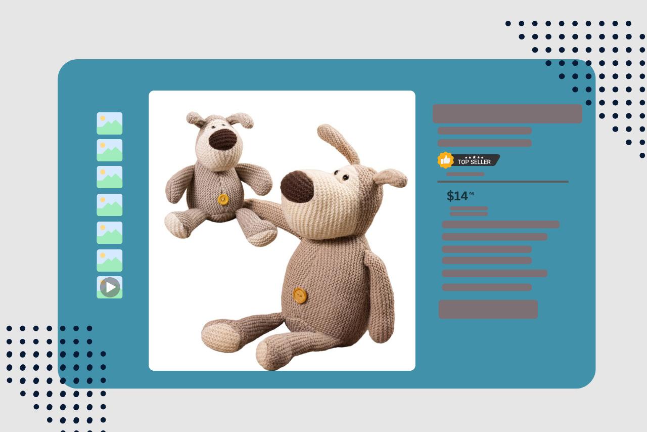 Plush toy product listing mockup.