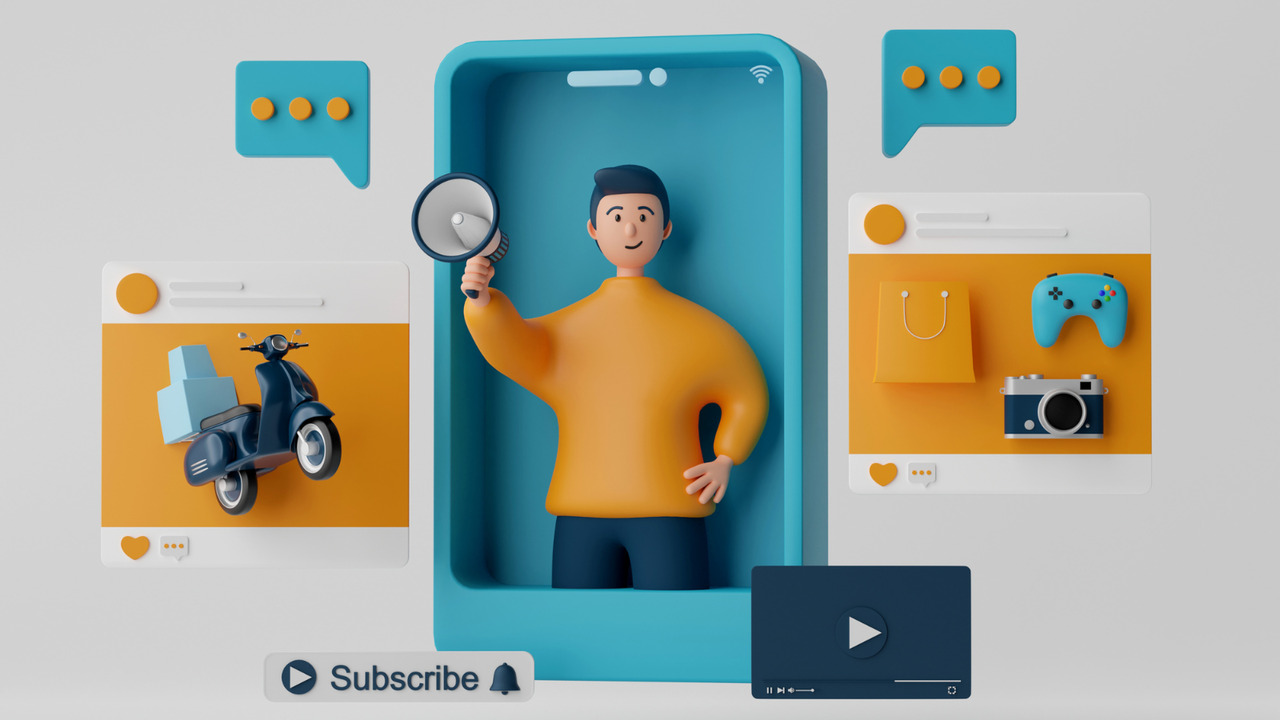 3D rendering of online and social media advertising.