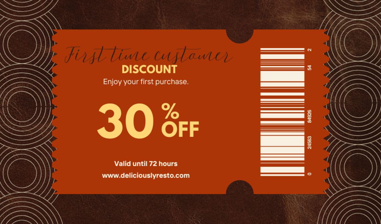 A special 30% discount coupon code for first-time customers.