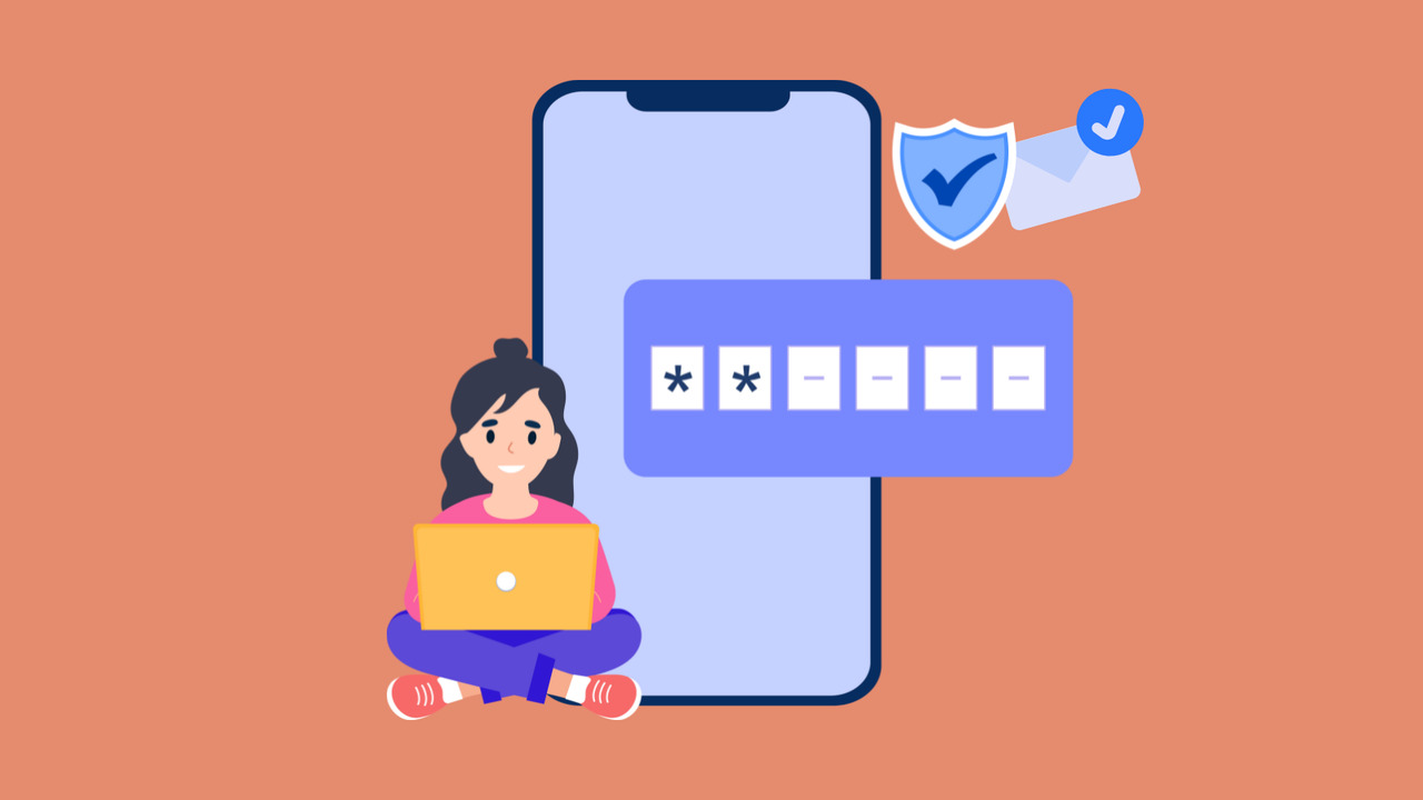 Woman logging into her email and completing authentication first.
