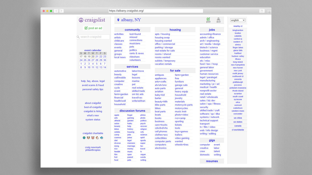 Craigslist's website.