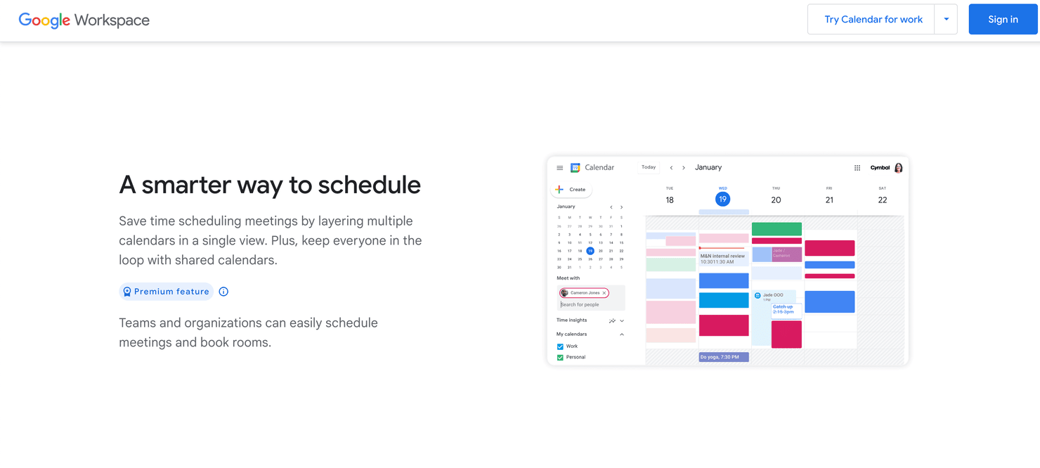 Google Calendar's website