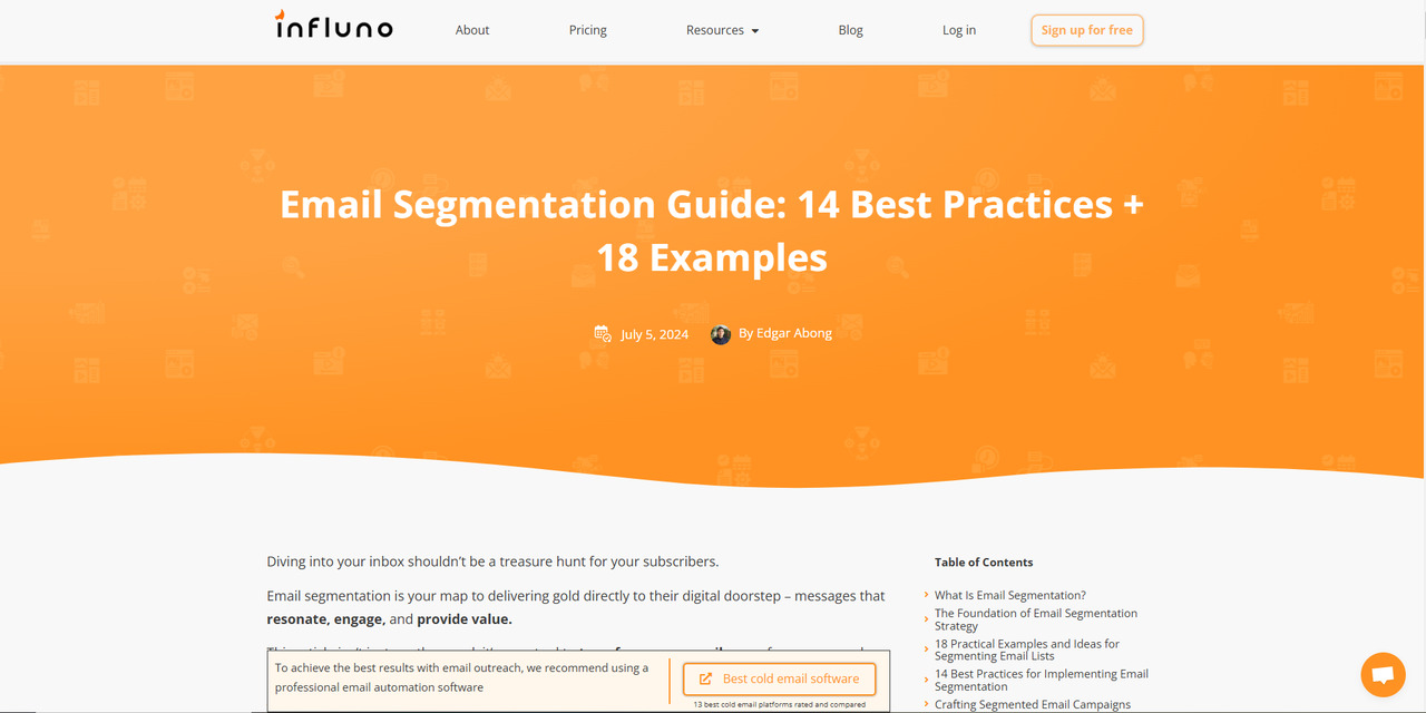 Influno, an email segmentation software, website.