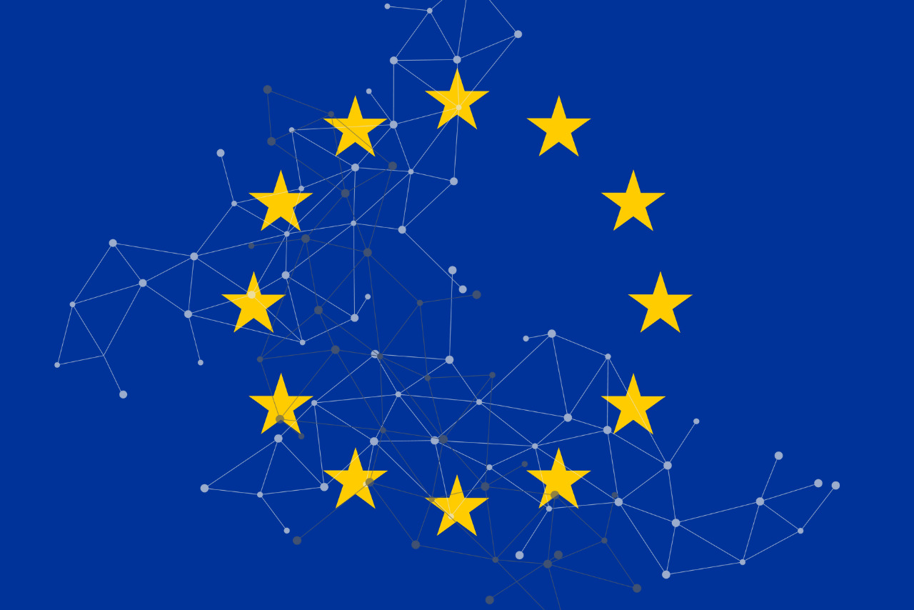 Eu flag with network dots.
