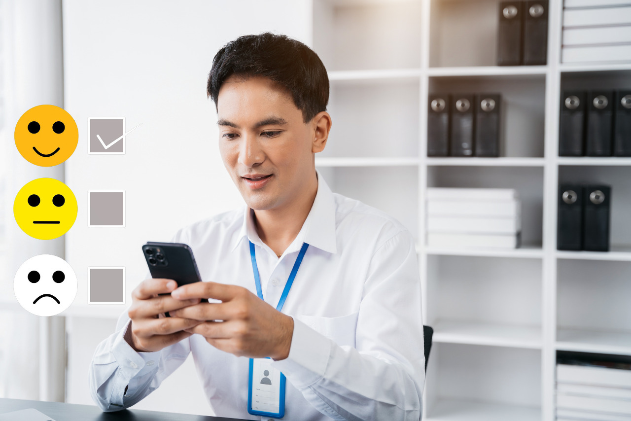 The customer responds to survey questions over the phone and provides a satisfactory rating.