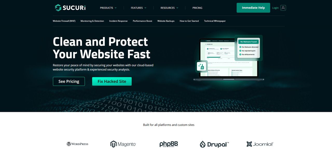 Sucuri website homepage.