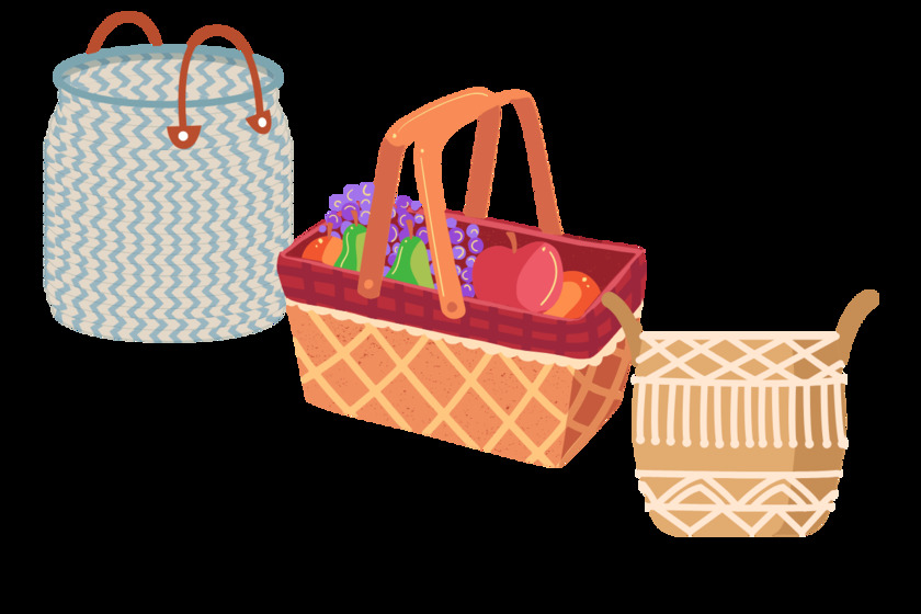 Three kinds of baskets made from fabric.