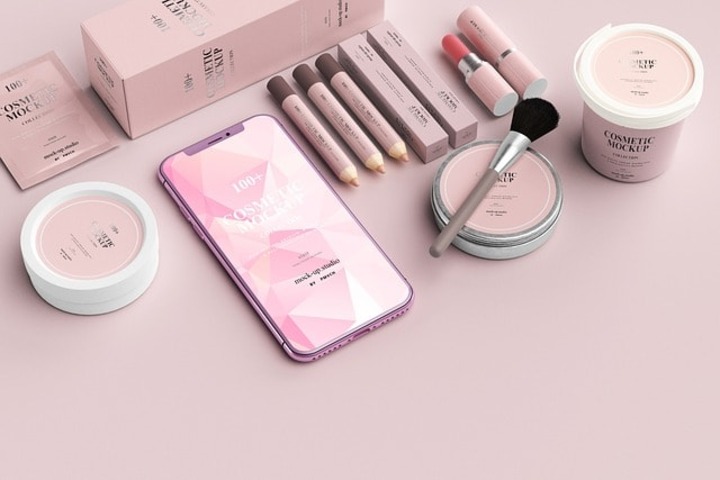 A display of beauty products.