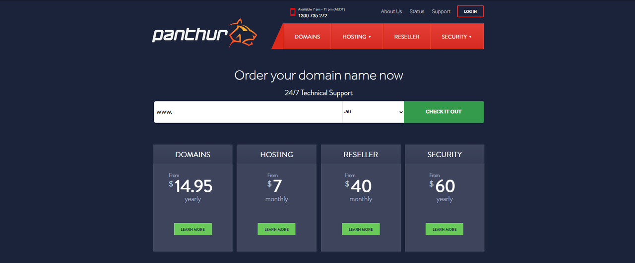 Panthur website homepage.