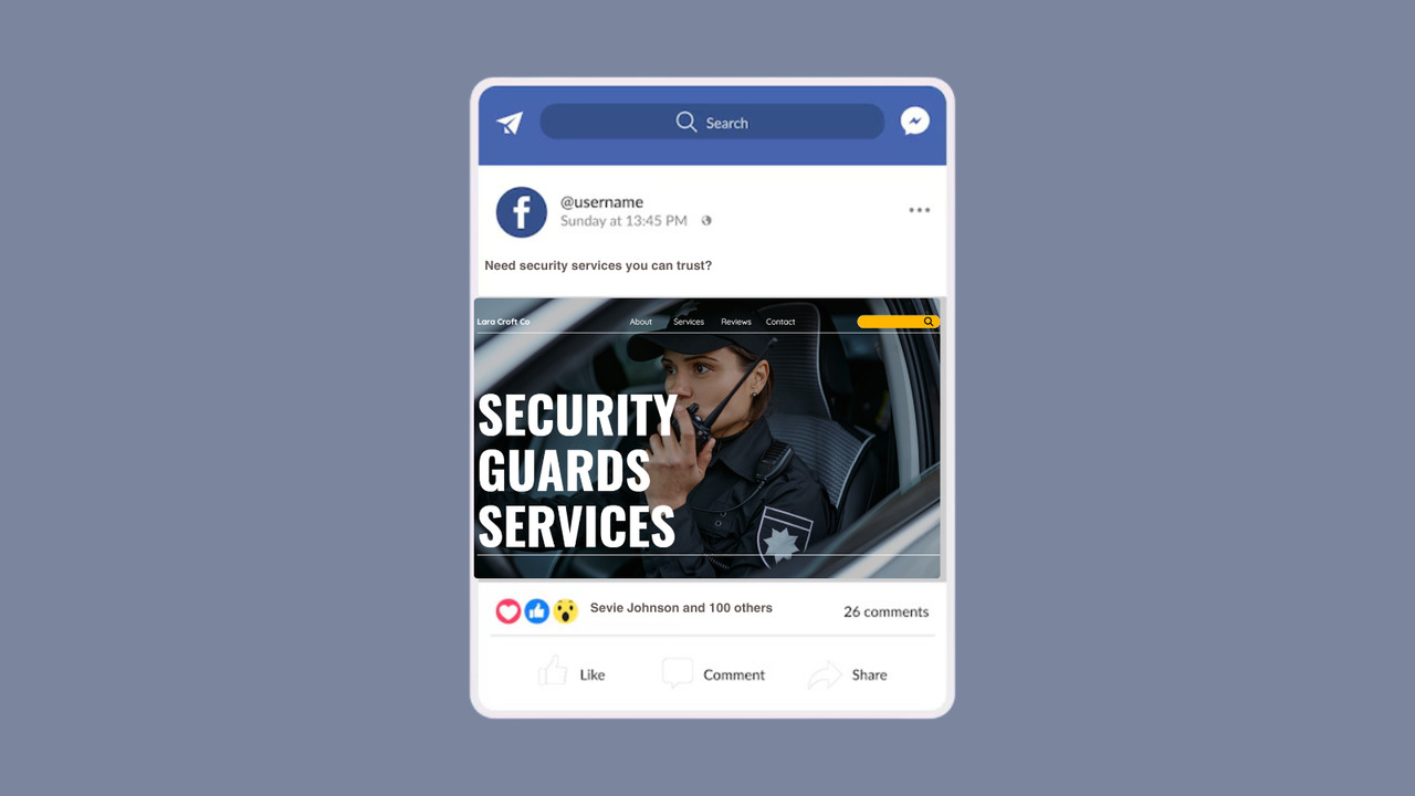 Sample facebook post with caption for security services.