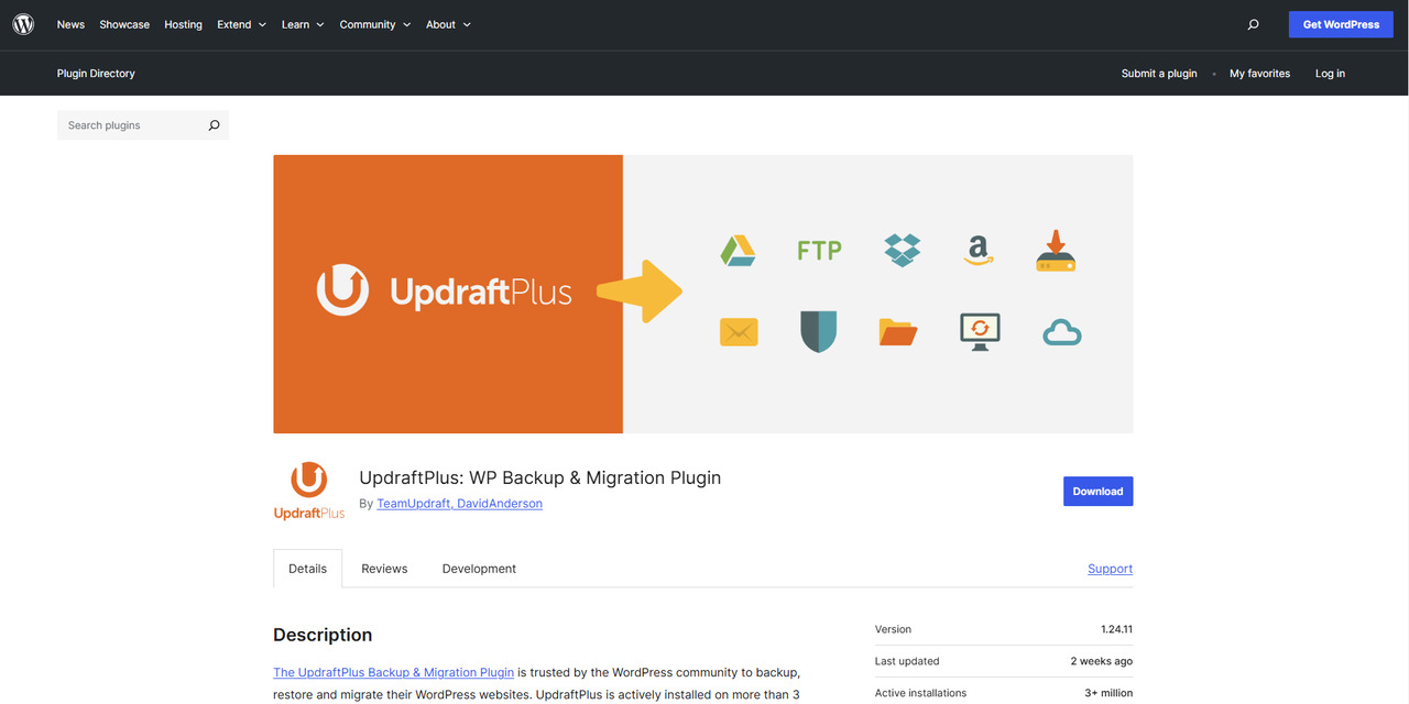 UpdraftPlus webpage.