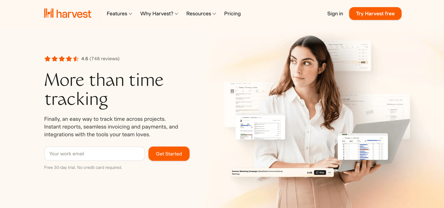 Harvest's homepage