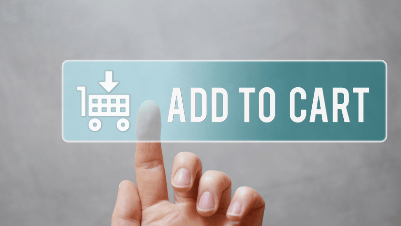 Hand pressing Add to cart button.