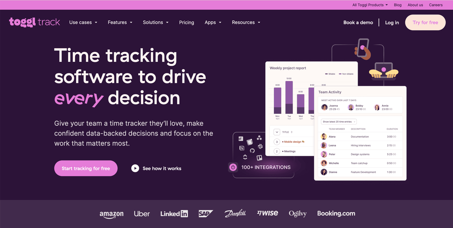 Toggl's homepage