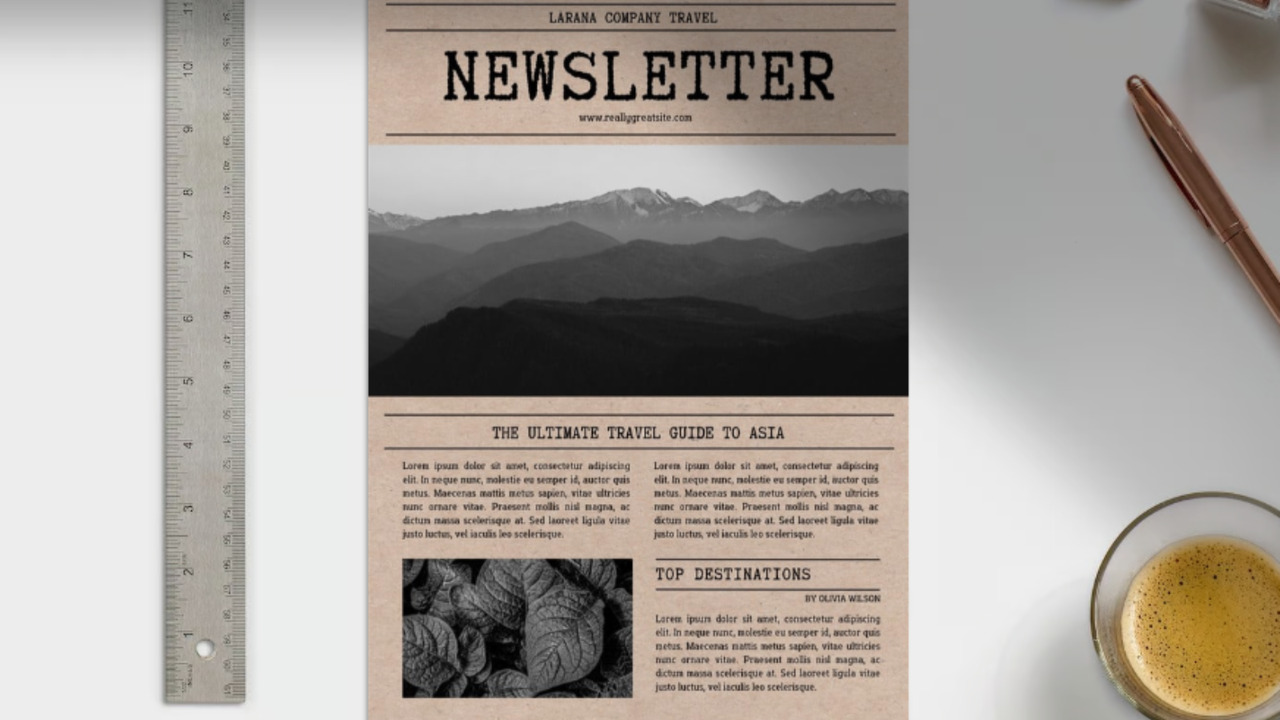 Sample newsletter promoting travel blog.
