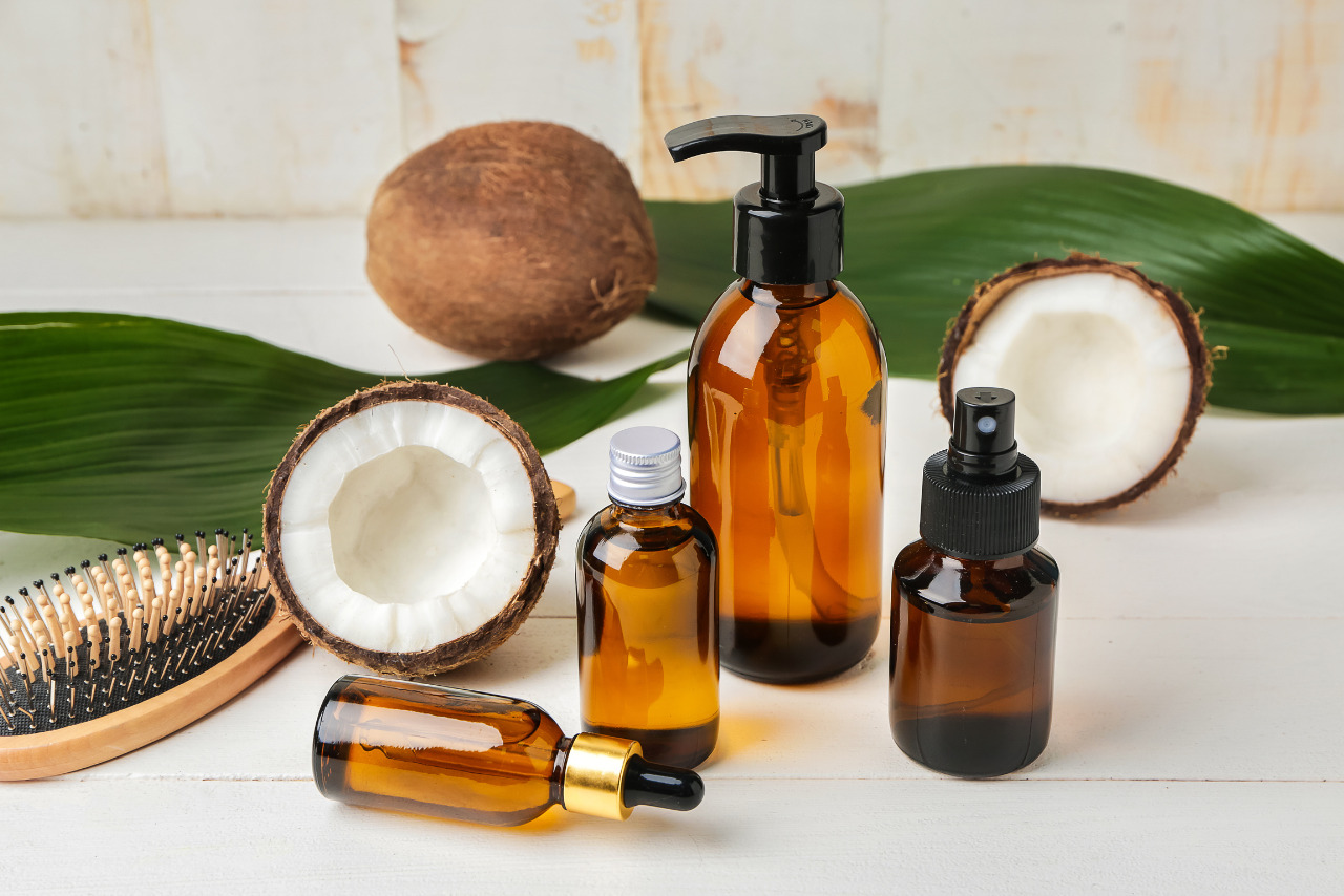 Coconut organic hair products on a table.