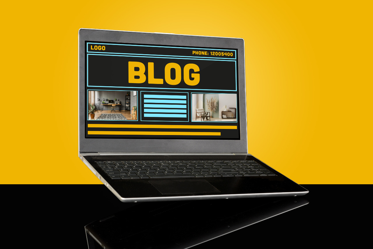 Mockup home decor blog on laptop.