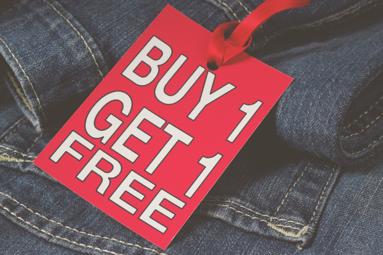 Buy One, Get One Free tag on jeans.