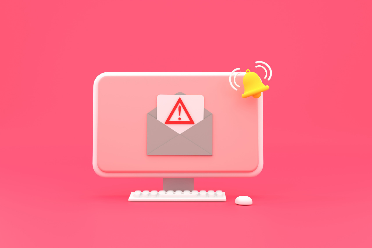 3D rendering of an nvalid email on computer screen.