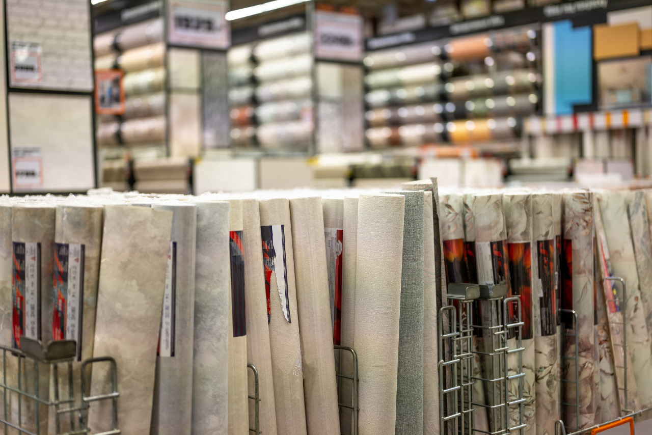Wallpaper section inside a hardware store.