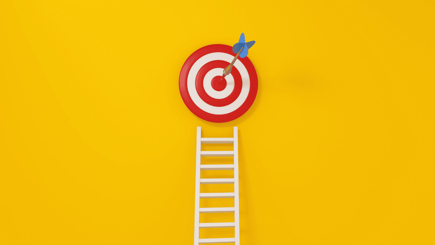 Achieving goal concept: staircase with target in the center.