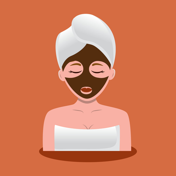 A figure of a woman with a facial mask.