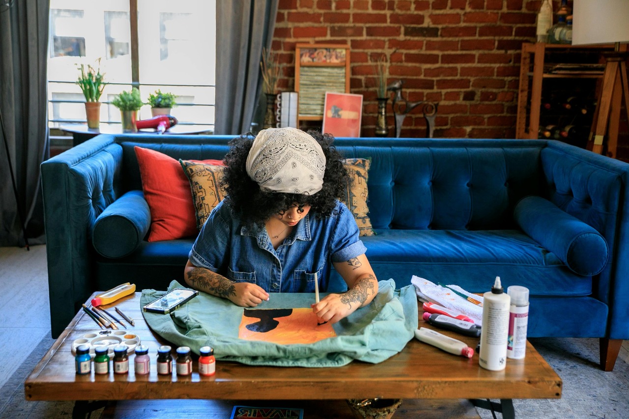 Woman Painting on Jacket.