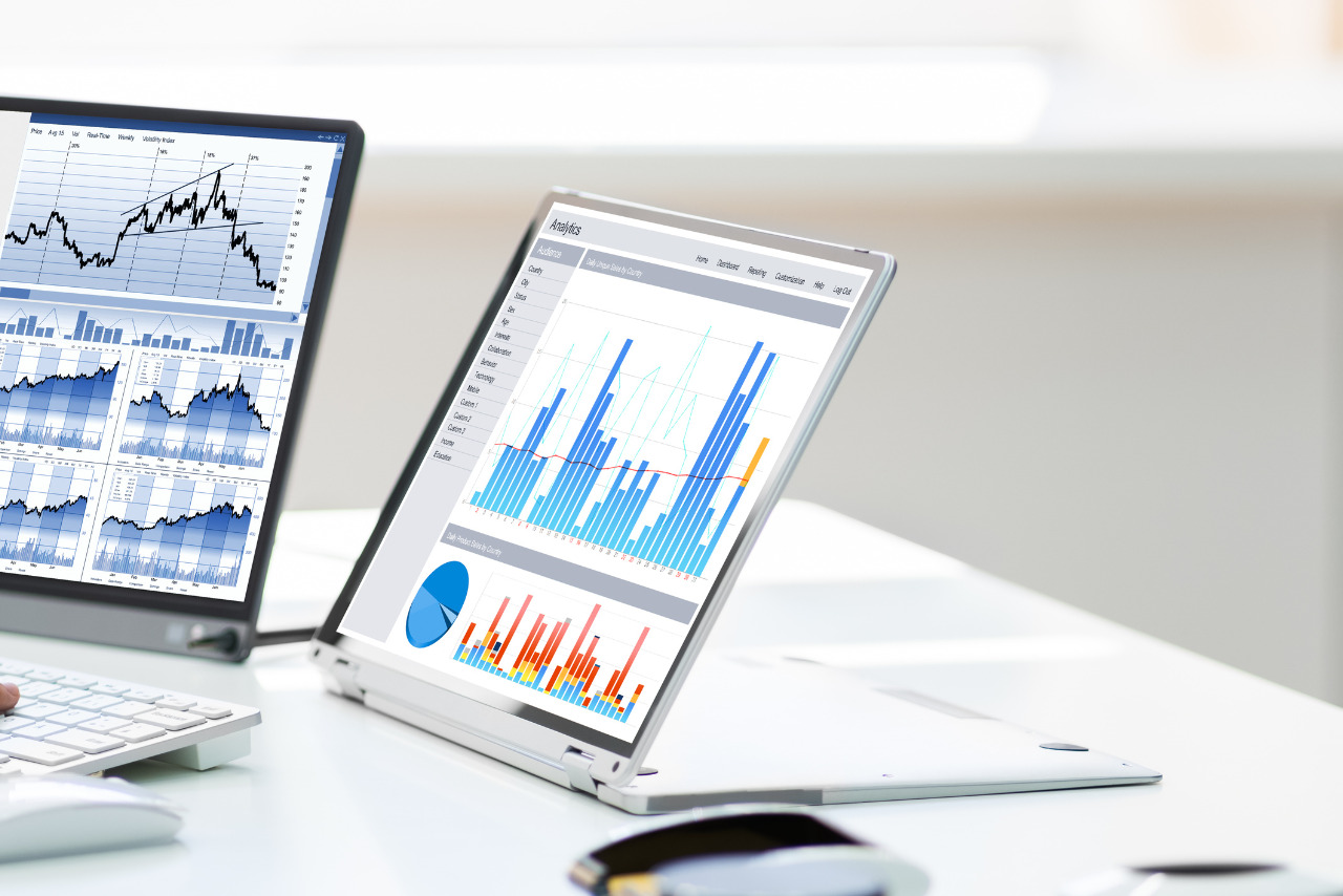 Person tracking purchase history data on computer.