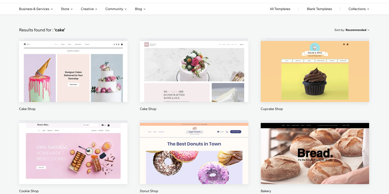 A Wix website displaying a template designed for a cake business.