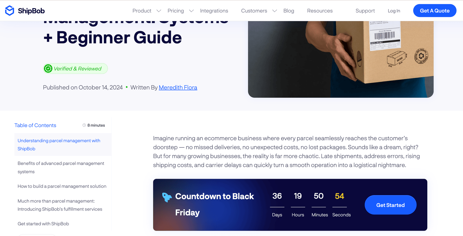 A blog post on ShipBob with prominent CTAs