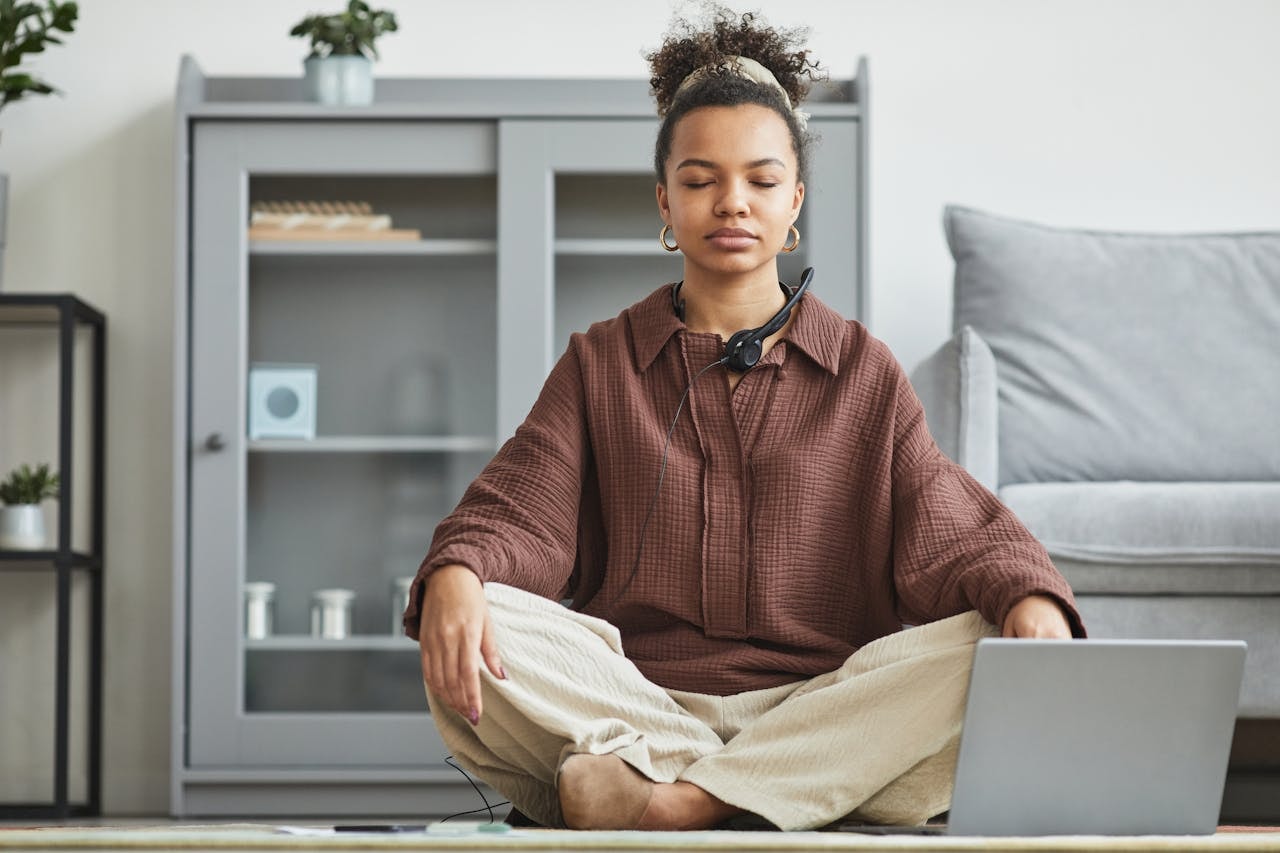 A photo of a woman meditating