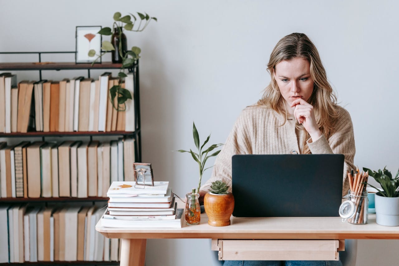 A woman using a laptop