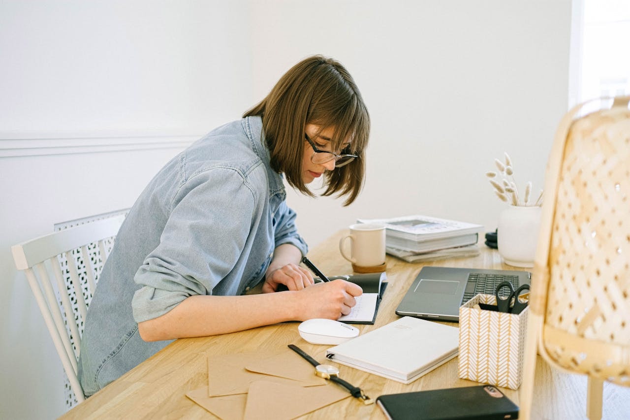 A woman working from home