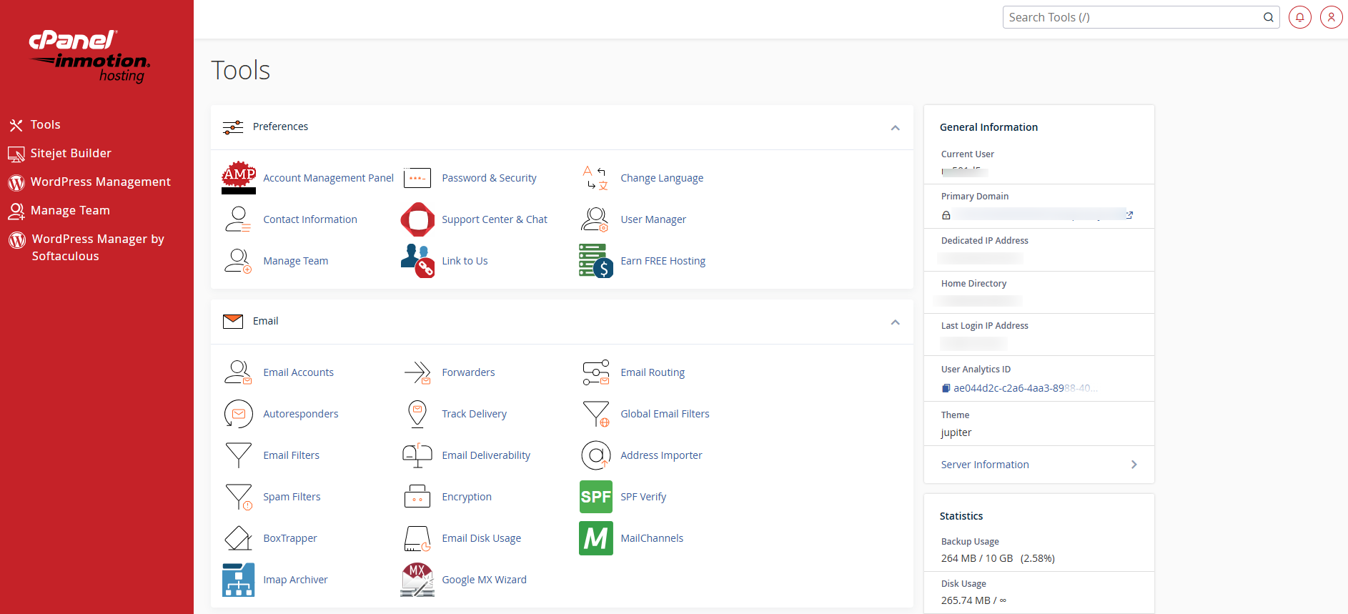 cPanel in Inmotion Hosting