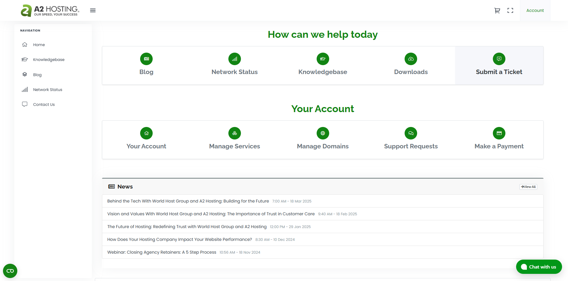 A2 Hosting Dashboard