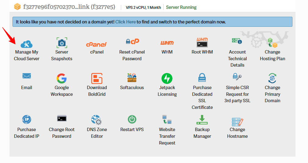 Manage My Cloud Server button
