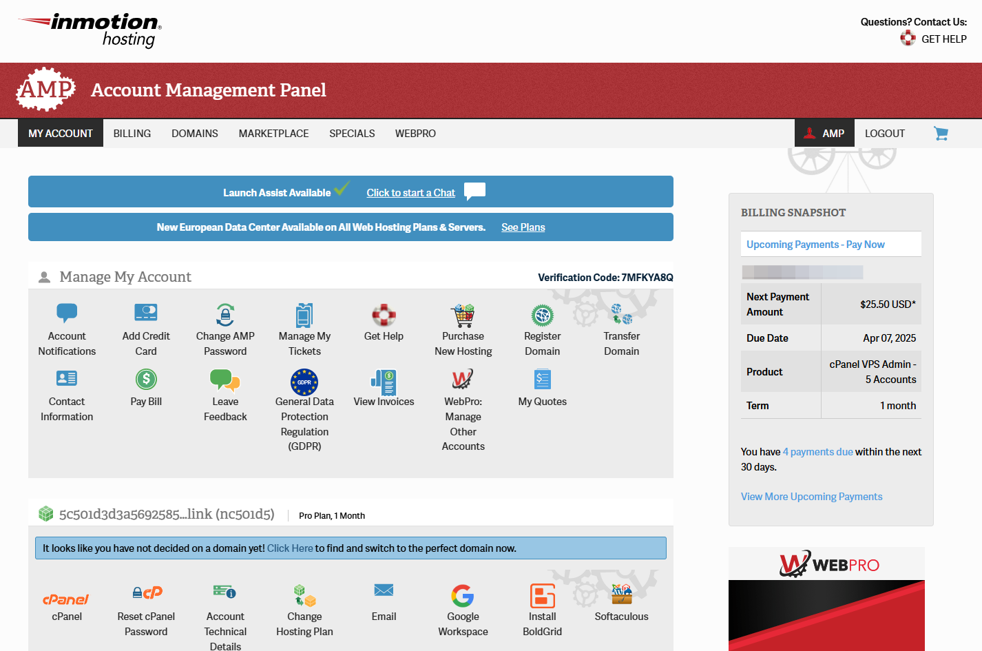 Inmotion Account Management Panel