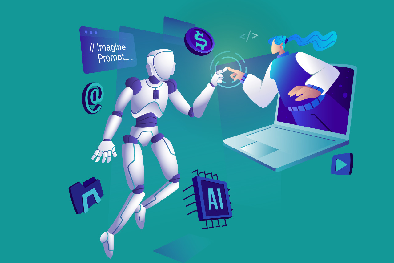 AI robot helps person generate images.