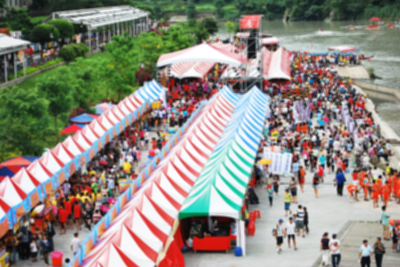 Airshot of weekend fair outdoor where a seller can meet face-to-face with buyers.