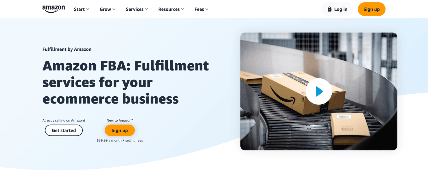 Amazon FBA's homepage